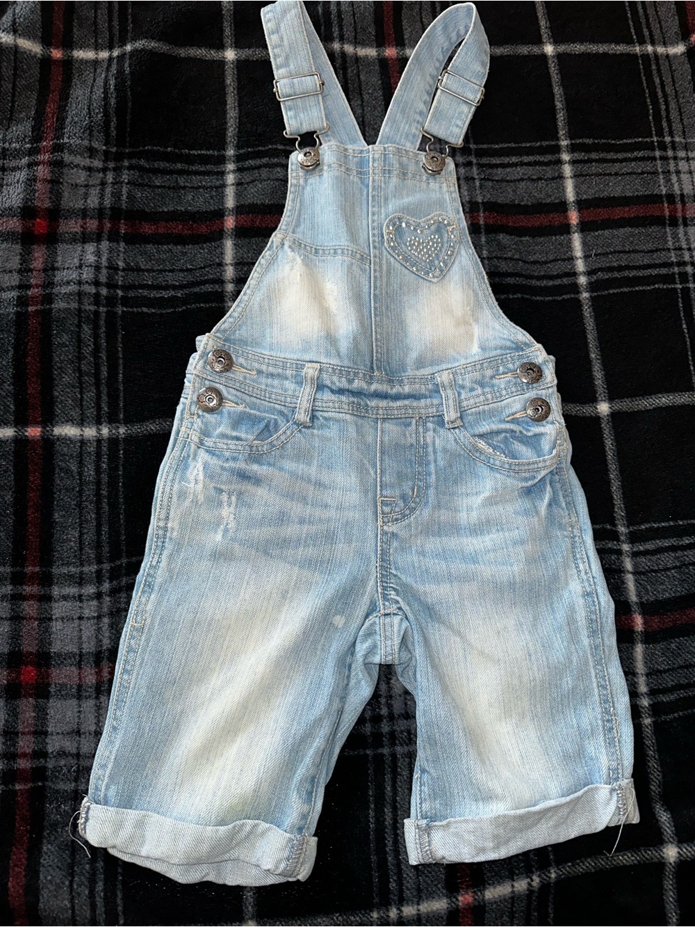 Place Light Blue Denim Overalls with Heart Detail